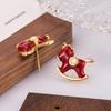 Exquisite Year of the Horse Red Glaze Rocking Horse Stud Earrings for Women – Unique, High-End Ear Jewelry