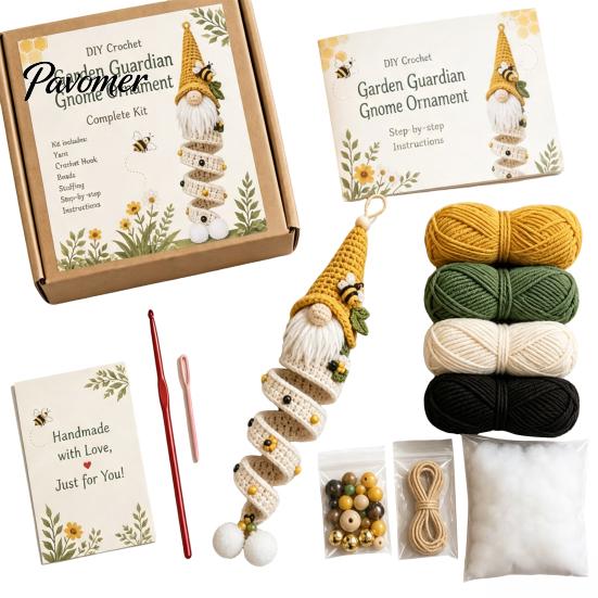 Parent Child Interaction Activities DIY Crochet Gnome Ornament Kit, Christmas Theme Soft Knitted Craft Thanksgiving Handmade Gift Sets Set,