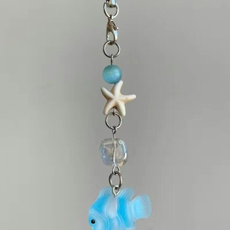 Handmade Beaded Phone Chain Fish Cellphone Charm Acrylic Keyring Pendant Mobile Phone Charm Detachable Bag Accessory