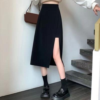 Women A-Line Hip Wrapped Skirt High Waist Side Split Hem Midi Skirt Plus Size Office Lady Long Skirt