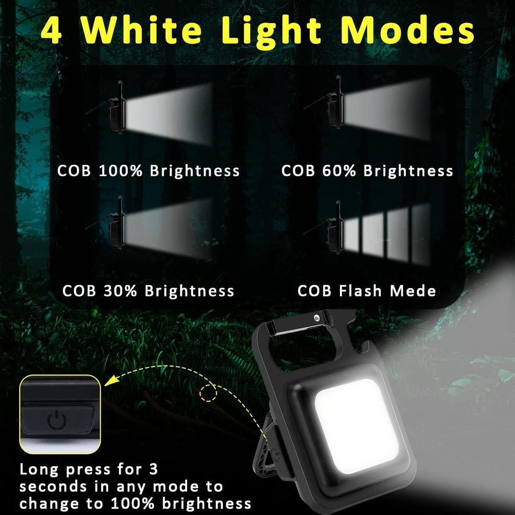 2/4Pcs Cob Keychain Work Light Keychain Flashlights 4 Light Modes,Keychain Light Emergency Light with Folding Bracket Bottle Opener for Camping