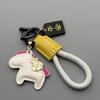 Cute Leather Pony Keychain With Durable Braided Strap Lucky Gold Pendant For Car Keys Bag Decoration Gift For Friends
