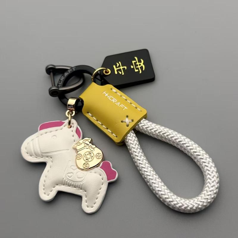 Cute Pony Keychain With Long-lasting Braided Strap Shiny Gold Lucky Pendant Key Ring for Christmas Holiday Gifts