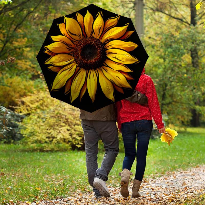 1pc Sunflower Petals Automatic Folding Umbrella, Heavy Duty 8 Rib Iron Frame,  Suitable for Travel, Daily Use, Birthday, Decor Gift  64