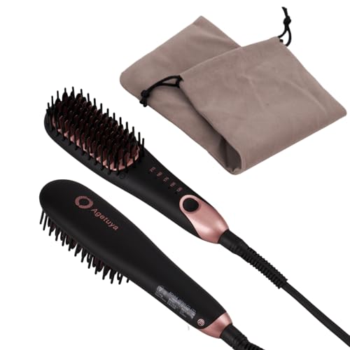 Agetuya Agetsuya Heat Brush Portable Mini Brush Iron, Black | International Compatible, Lightweight, Damage-Free, Professional Grade, 210°C