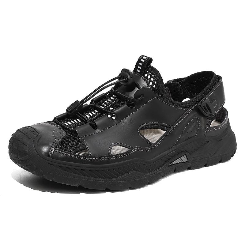 Men s Plus Size Handmade Summer Sandals, Breathable Mesh Casual Beach Shoes, Closed-toe Design. 38
