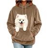 Women's Casual Color Long Sleeve Hooded Loose Fit Pullover Sweatshirt with Large Pet Pocket