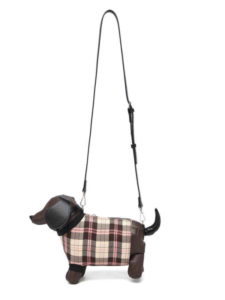 Modisches und kreatives Design Dackel-förmige Umhängetasche Damen karierte Patchwork-Cartoon-süße Puppen-Taschen