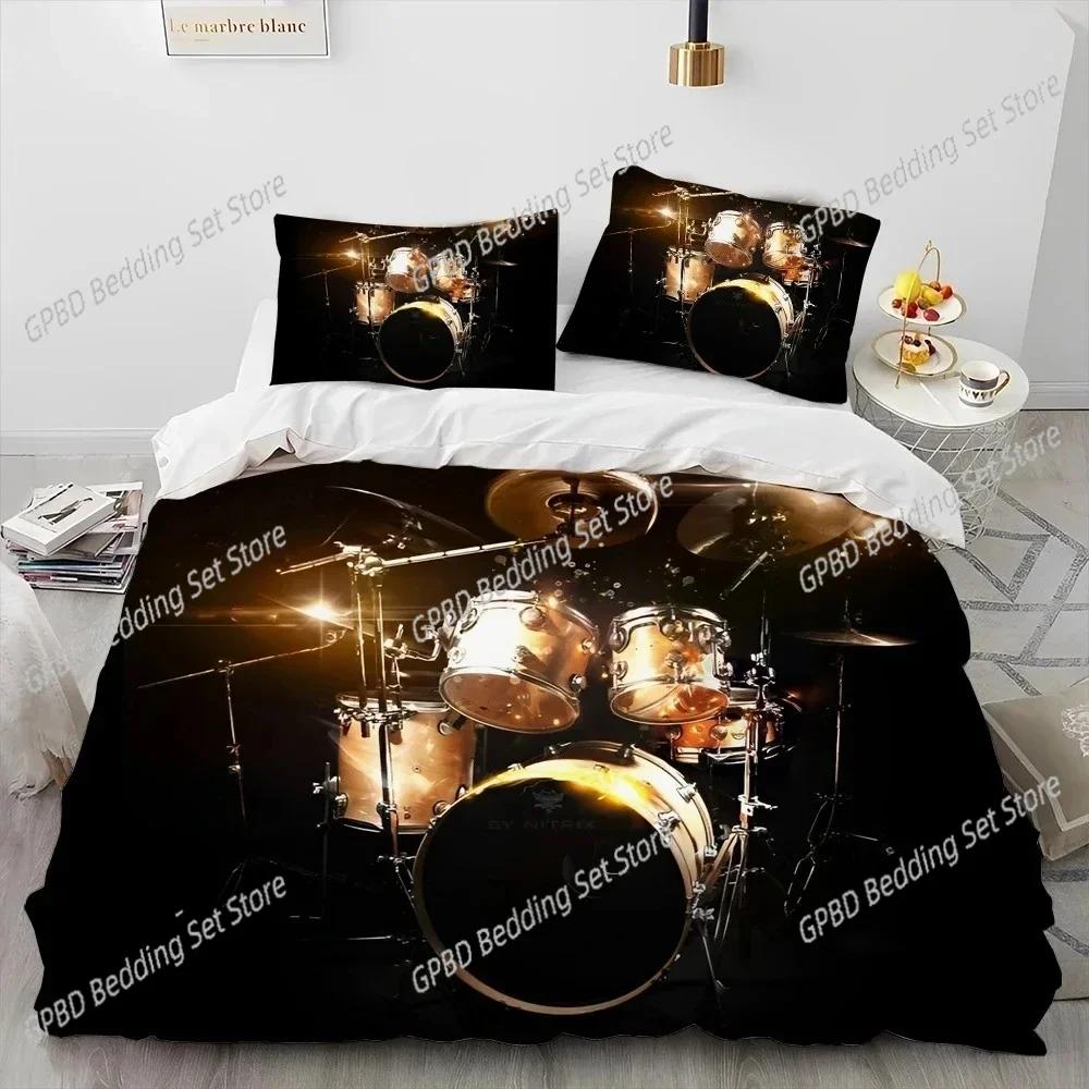 Drum Kit Music Instruments Guitar Bedding Set Duvet Cover Bed Set Quilt Cover Pillowcase Comforter King Queen Size Boys Adult