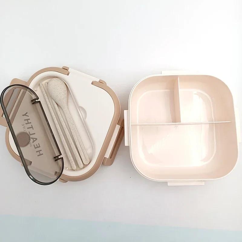 Portable Compartment Lunch Box Plastic Lunchbox Office Students Bento Box Microwave Food Containers with Chopsticks and Spoon