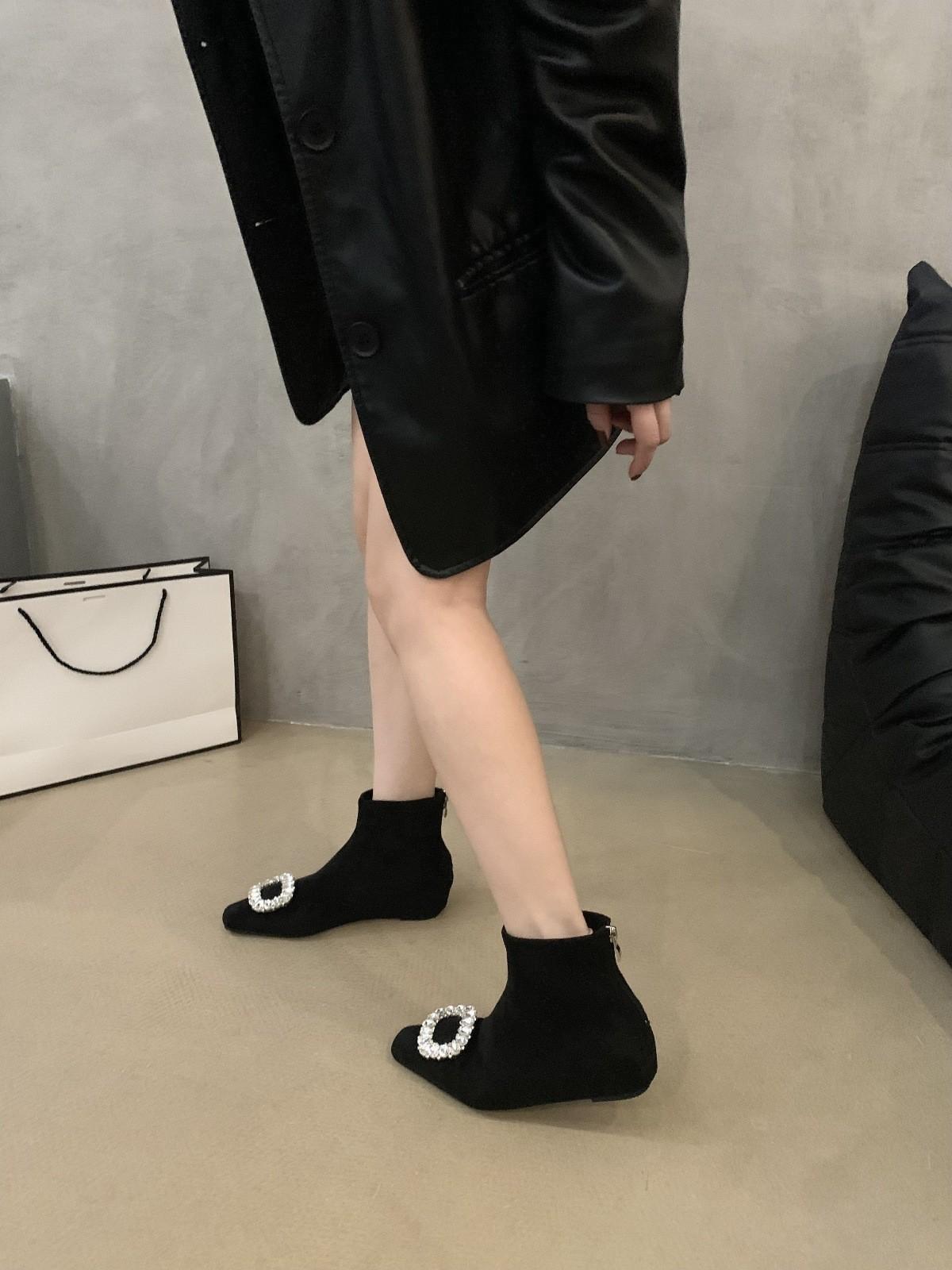 

Черные ботильоны с внутренней платформой и стразами, женская обувь, осенне-зимние тонкие эластичные ботильоны 40