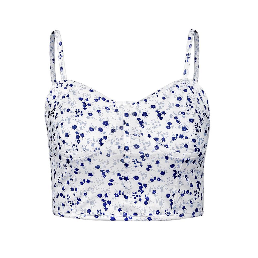 Satin Tank Top Printing Halter Crop Tops Women Summer Adjustable Shoulder Strap Camis Backless Camisole Casual Tube Female Sleeveless Cropped Vest