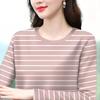 Round Neck Striped Long-sleeved T-shirt Women's Autumn Loose Korean Style Large Size Middle-aged Mother's Wear Fashionable New Style Top
