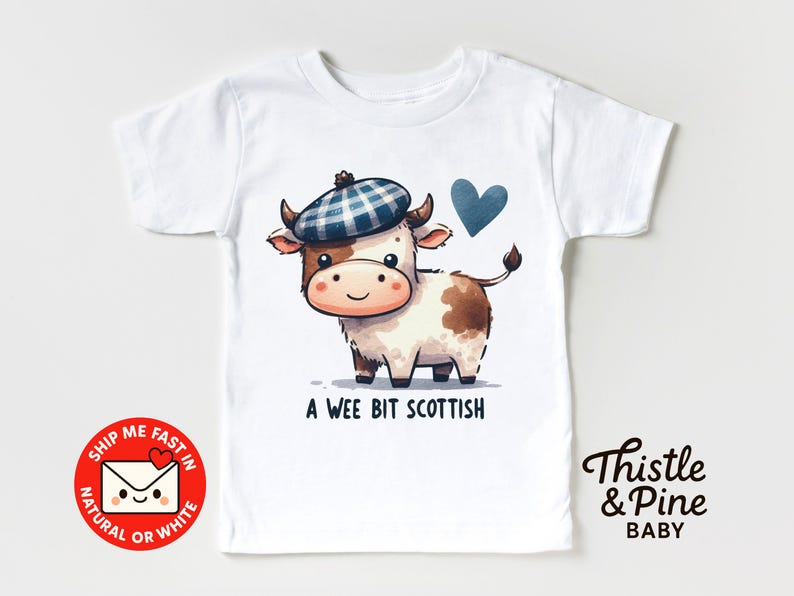A Wee Bit Scottish Cow Toddler Tee - Highland Cow Kids Outfit, Cute Scottish Baby Shower Gift, Plaid Cow Newborn Bodysuit 140