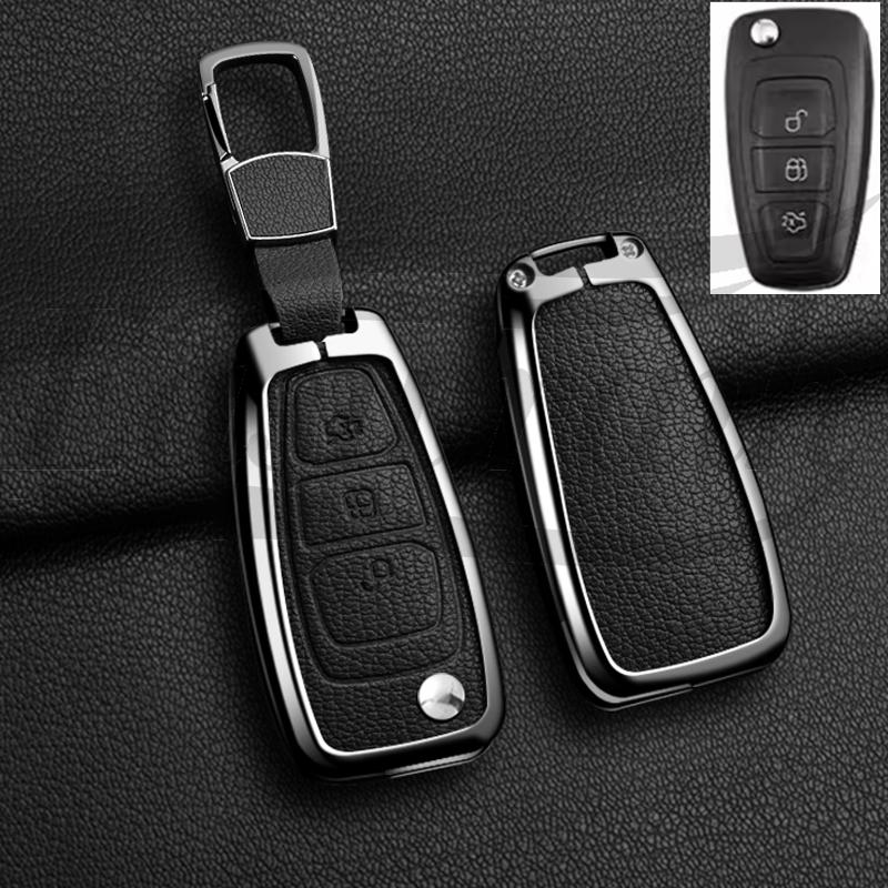 Auto Zinc Alloy Genuine Leather Key Fob Cover Case Mount Fit For Ford Fiesta Iv Focus Galaxy Fusion Mondeo Iv B-Max C-Max S-Max Kuga Ecosport
