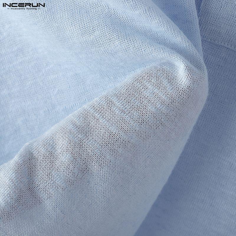 INCERUN Herren V-Ausschnitt Langarm Halbtransparent Lässig Locker Dünn T-Shirts Oberteile Unterhemden