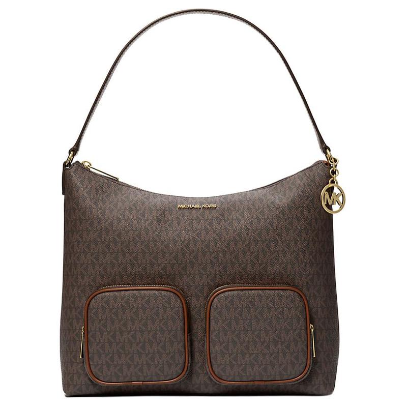 MICHAEL KORS MERRITT bag body printed external zipper pocket artificial leather shoulder bag large size women s brown коричневый