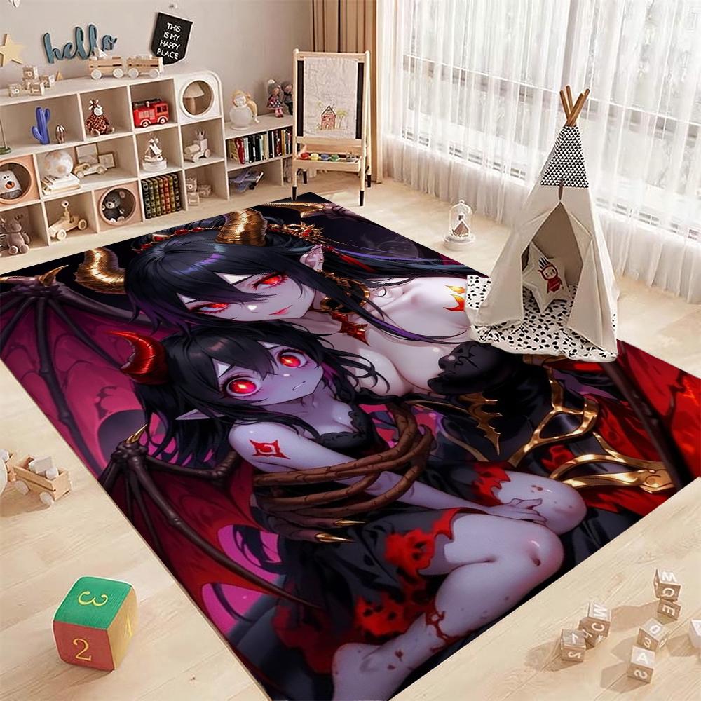 Dark Gothic Anime Girl Indoor Rug Soft Texture Nonslip Carpet For Kids Bedroom Play Area Home Party Decor Valentine'S Day Gift