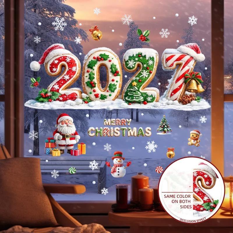 Christmas Ice Snowflake Window Stickers 2027 New Year Double Sided Same Color Peel & Stick Decals for Winter Home Decor