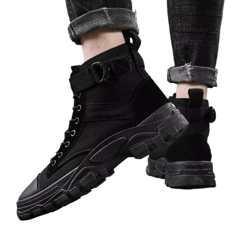 Winter New Men's Boots Outdoor Non Slip Canvas Footwear Trendy Casual Workwear Boots Fashion Comfortable Male Shoes Botas