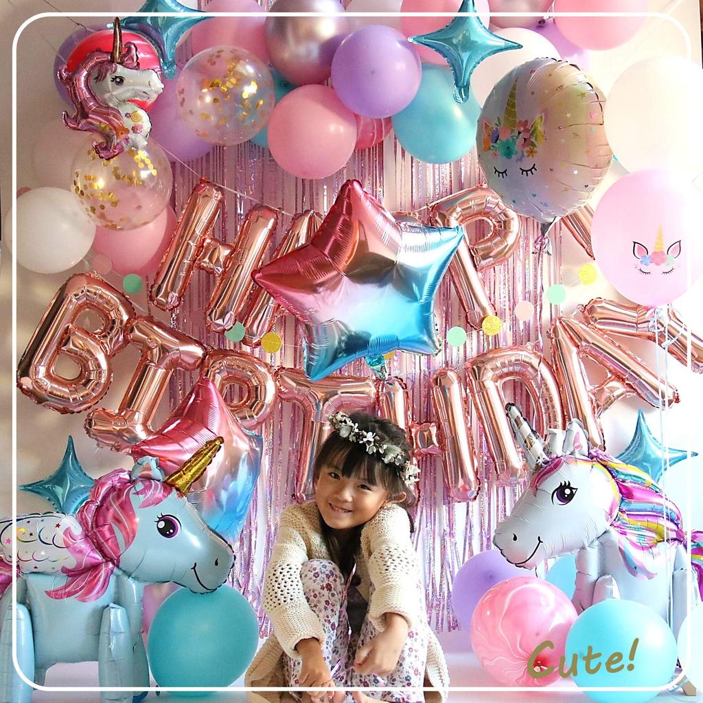 Deerzon Birthday Decorations Unicorn Balloon Set for Star Birthday Party Decorations Girls, Balloons, (No Numbers)