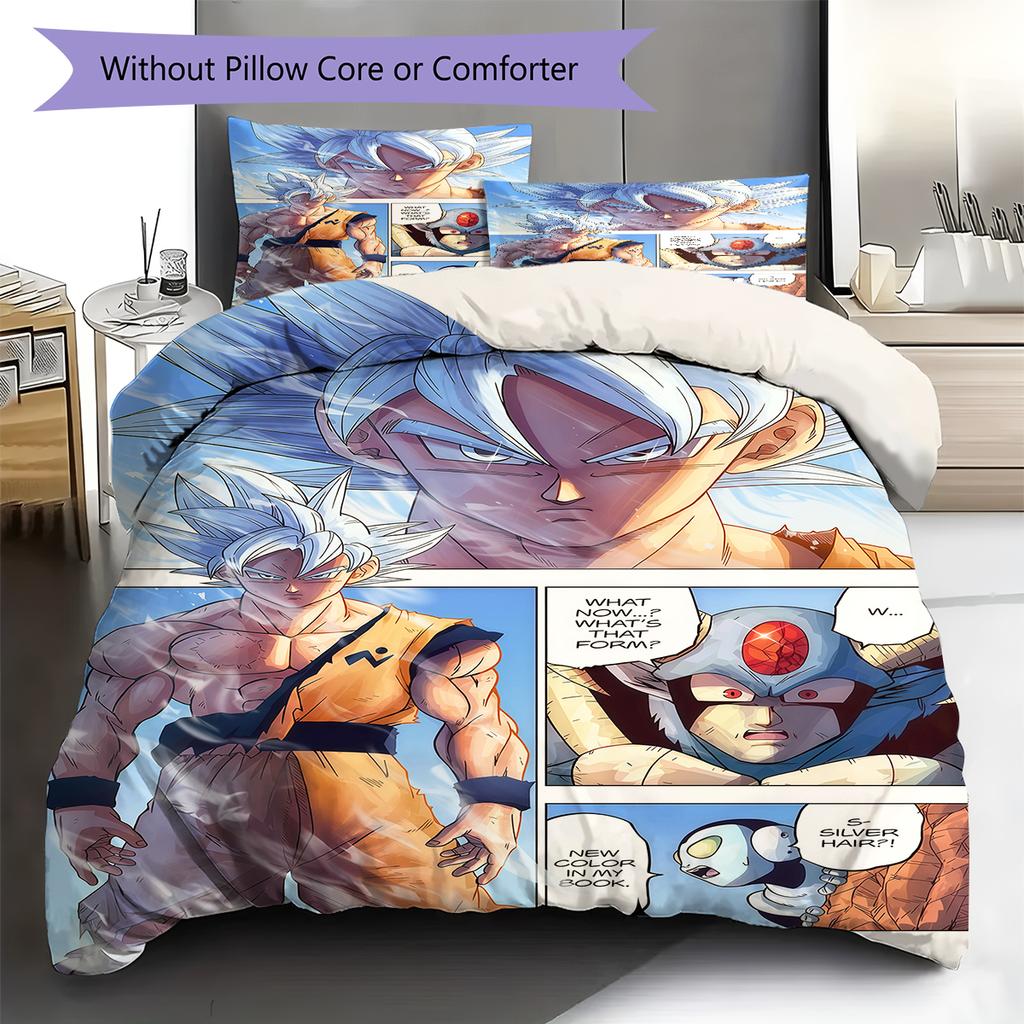 Son Goku Muster Bettwäsche, Steppbett Set Bettbezug Kissenbezug Zuhause Geburtstagsgeschenk (1 Bettbezug + 2 Kissenbezüge, ohne Füllung)
