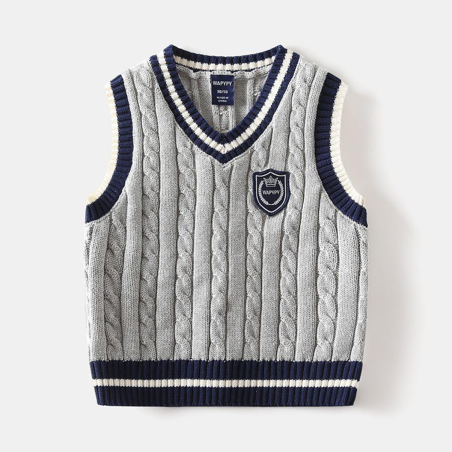 2026 Autumn Boys' Wool Vest: Baby Badge Personalized Sweater