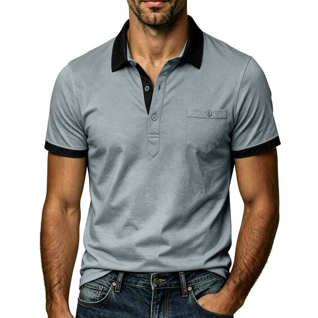 Men's Short Sleeve Polo Shirt Color Block Collar Button Up T-Shirt Daily Streetwear Business Casual Polos