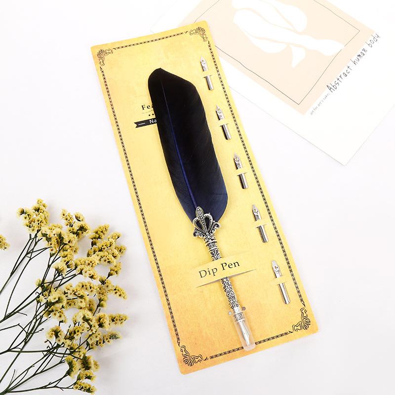 Creative Retro Turkey Quill Flower Body Round Body Dipping Pen Fire Paint Set Teachers' Day Gift
