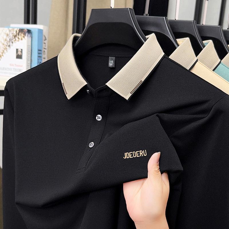 Men's Polo Shirt Contrast Lapel Long Sleeve T-Shirt Autumn Letter Embroid Fashion Business Leisure Men'swear