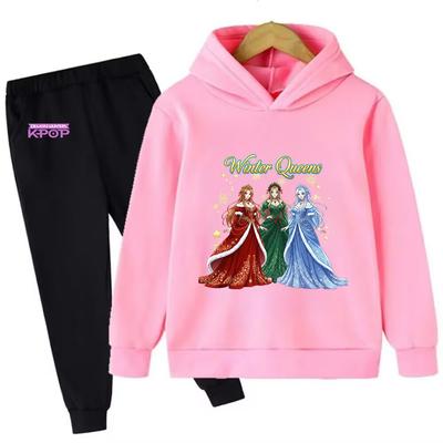 Christmas Cartoon Printed Fashion Hoodie Set Casual Comfort Sweatshirt Clothing Sets Girls