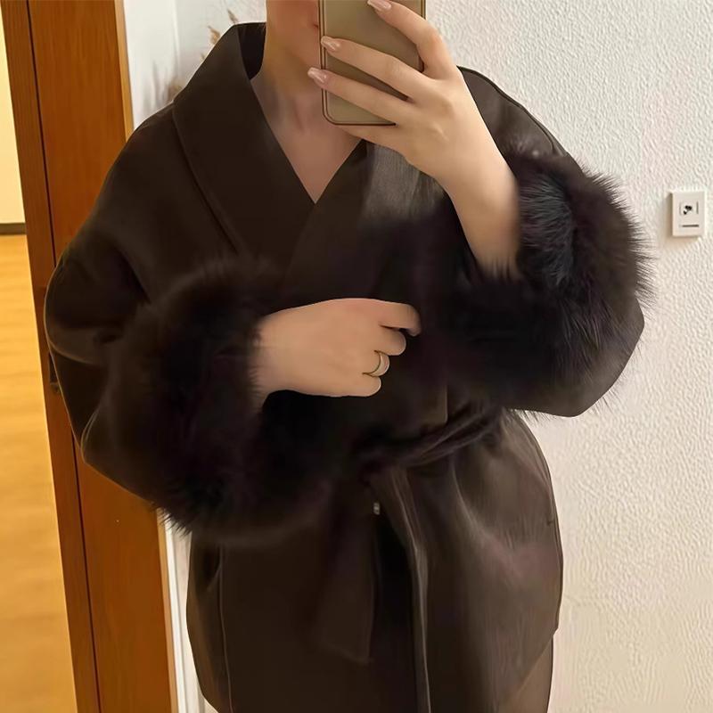 Lapel Tied Woolen Coat Women's Warm Comfortable Thick Cardigan Jacket Commute Retro Elegance Autumn/Winter 2025