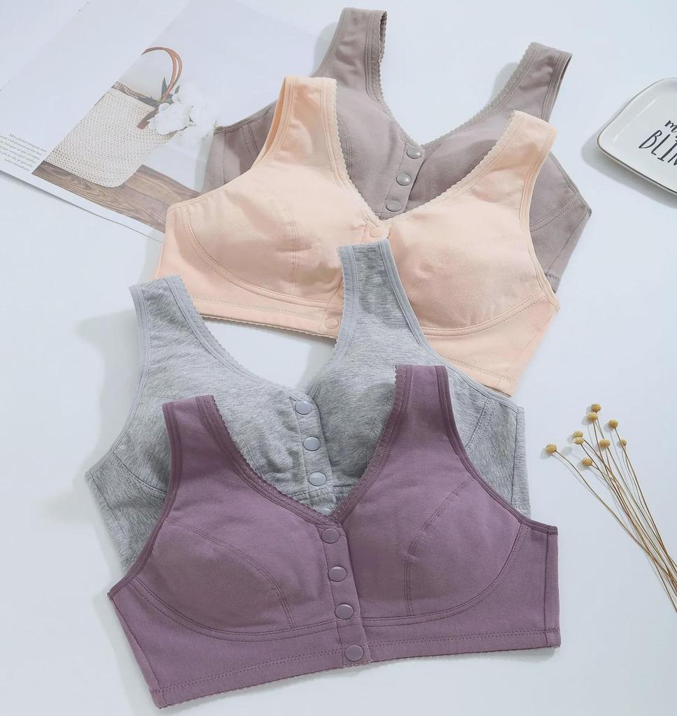 "Comfortable Front Buckle Cotton Nursing Bra: Wire-Free, Vest-Style, Large Size for Middle-Aged & Elderly"