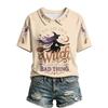 Women's Casual Stylish Halloween Print V-Neck T-Shirt for Fall Holiday Party Outfit