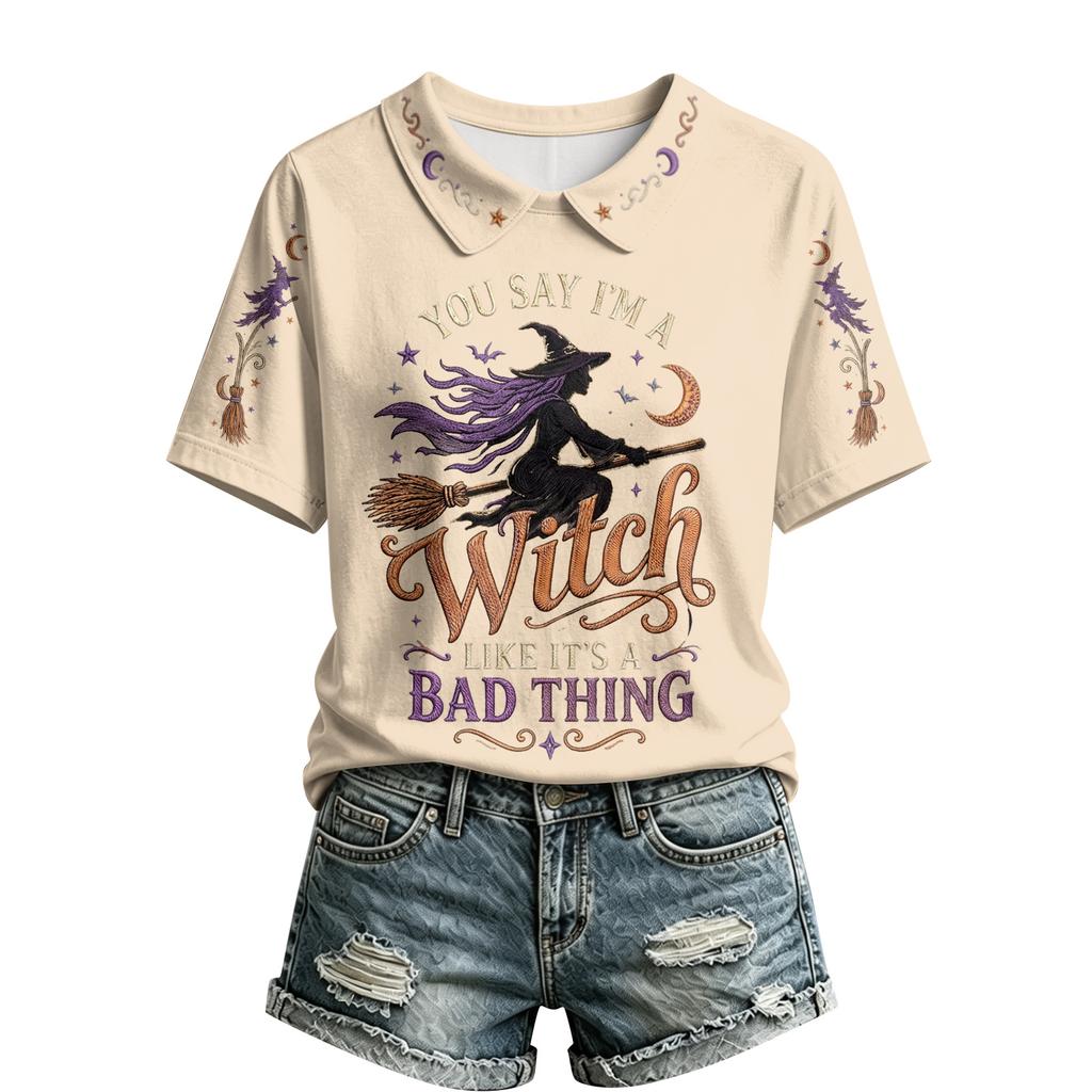 Women's Casual Stylish Halloween Print V-Neck T-Shirt for Fall Holiday Party Outfit