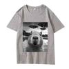 Funny Capybara Selfie with UFO Graphic T Shirt Men Women Oversized Cotton Short Sleeve Summer Print Tops