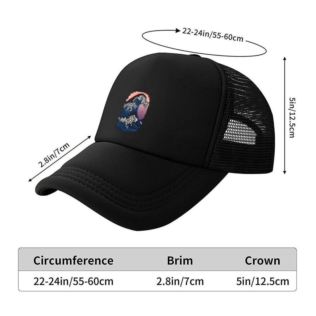 Wave of Cats Whimsical, Cat - Filled ‘Great Wave’ Parody Art Mesh Baseball Cap