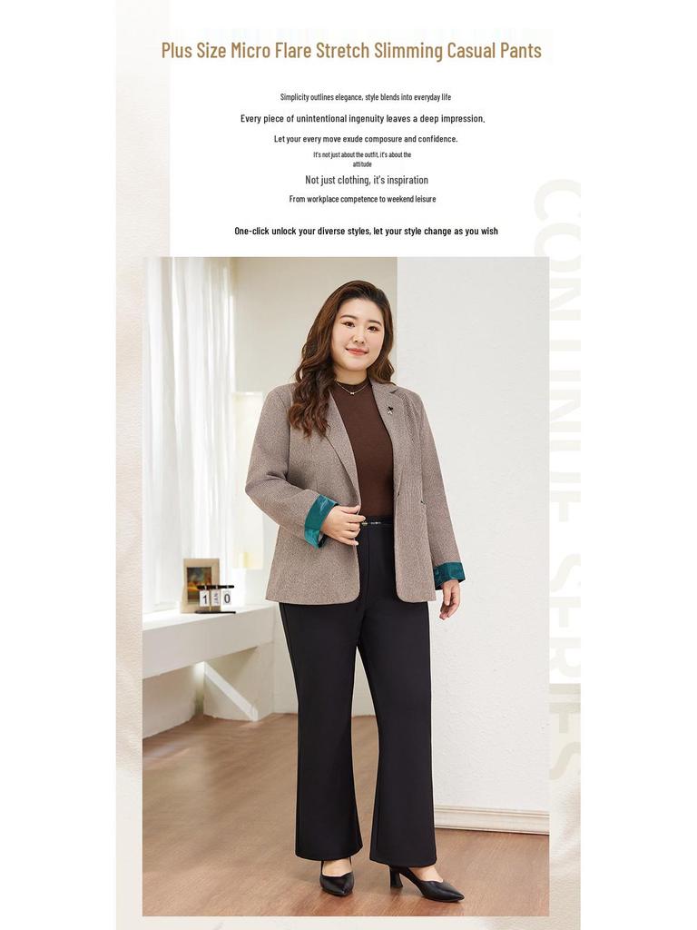 Plus Size Winter Fleece-Lined Silk Flare Pants for Middle-Aged and Elderly Women