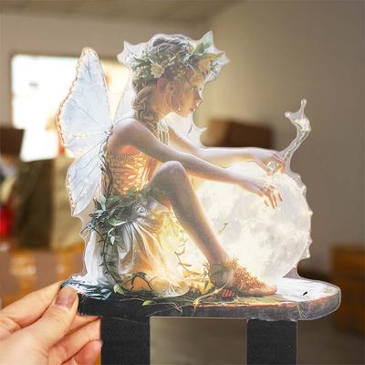 Figura Mini Hada Acrílica Linda Diseño de Bola que Atrapa la Luz Esculturas de Hada Florales Multifuncional Impermeable