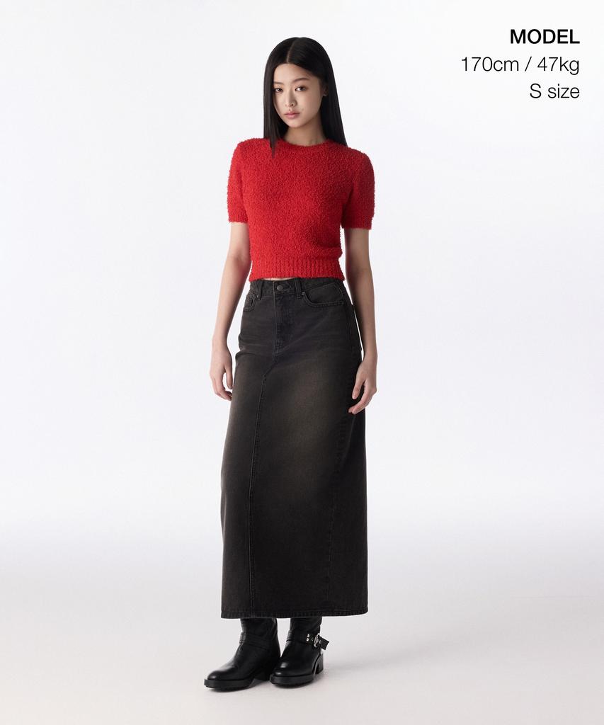 MUSINSA STANDARD WOMAN Women'S Fancy Yarn Crew Neck Short Sleeve Knit [Red]