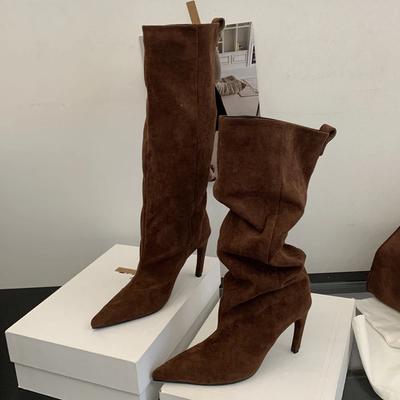 Styl Uliczny Zima Szpiczasty Czubek Damskie Kozaki do Kolana Seksowne Cienkie Obcasy Damskie Buty Punk Vintage Długie Botki