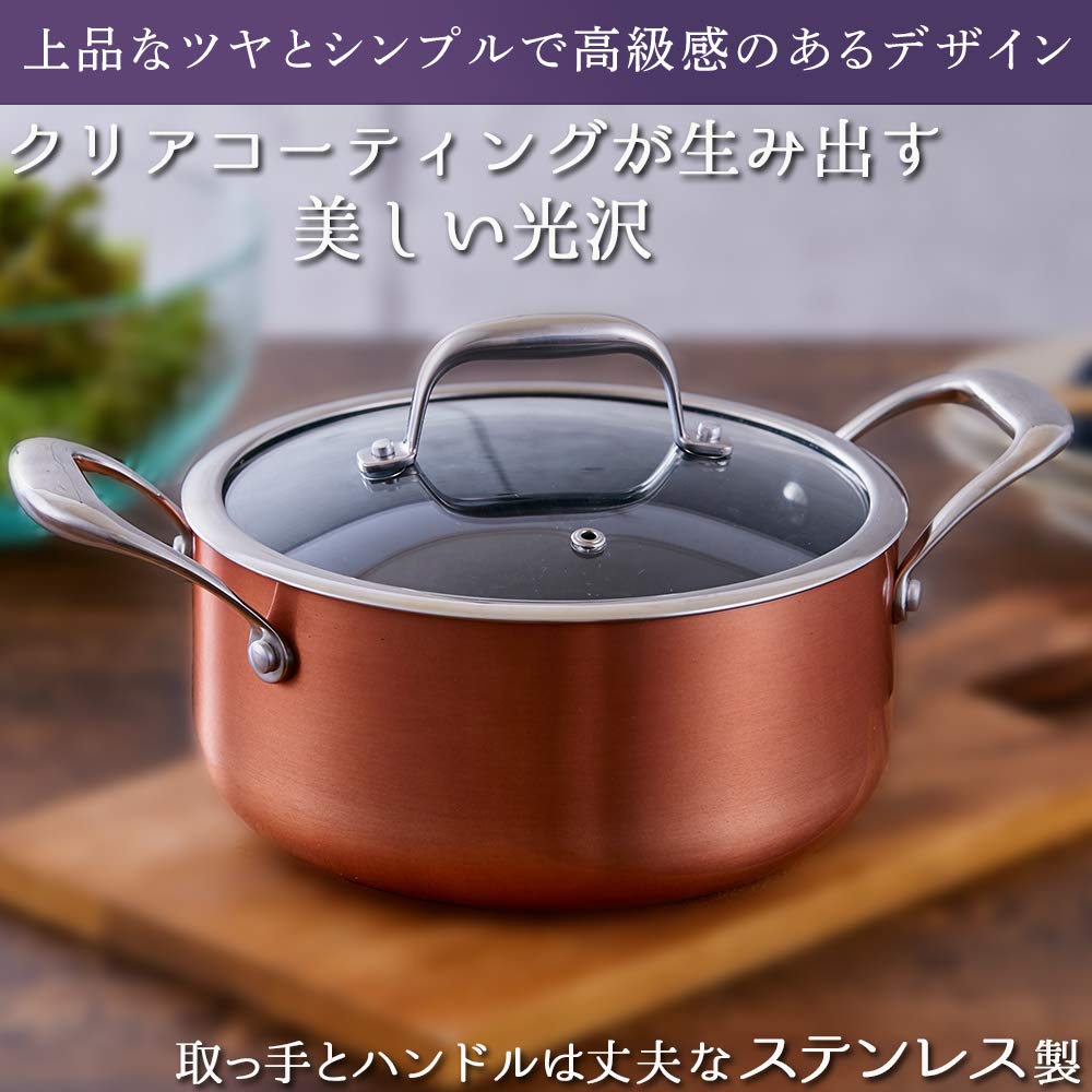 Iris Ohyama 20cm Diamond Grace Bronze Topf (DG-P20), Induktions- und Gasherd-kompatibel, Leicht zu reinigen, Langlebig