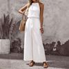 Women's Halter Neck Sleeveless Jumpsuit Loose Fit Elastic Waist Solid Color Wide Leg Vacation Romper