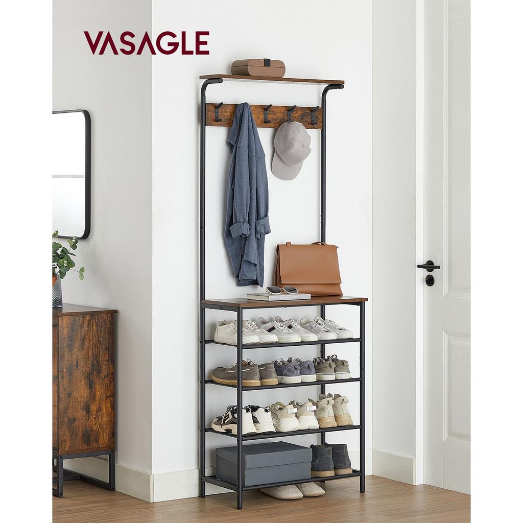 VASAGLE Coat Rack Stand, Industrial, Rustic Brown and Black HSR415B01