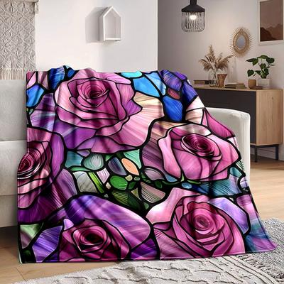1pc Rose Garden Blanket, Lightweight Flannel Throw Blanket for Sofa, Bed, Travel, Camping, Living Room, Office, Couch, Chair, and Bed