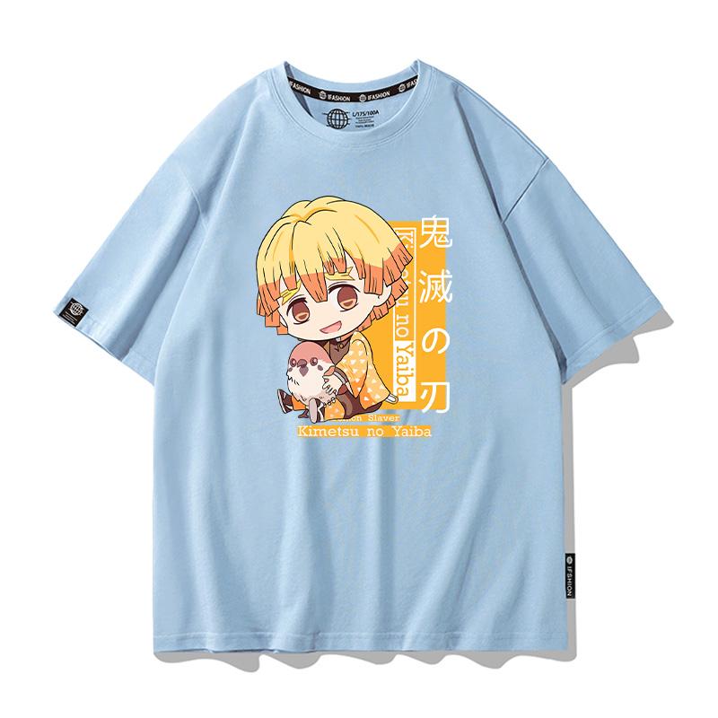 Summer Cartoon Ghost Killing Blade Summer Anime Cotton Cartoon Printing New Unisexs and Womens Casual Round Neck Short Sleeve