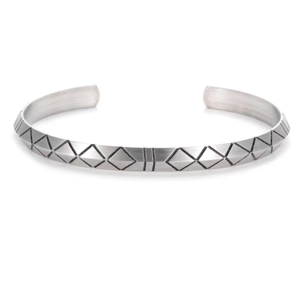 2023 Retro Men's Geometric Woven Cable Open Bangle in Silver-Plated Copper