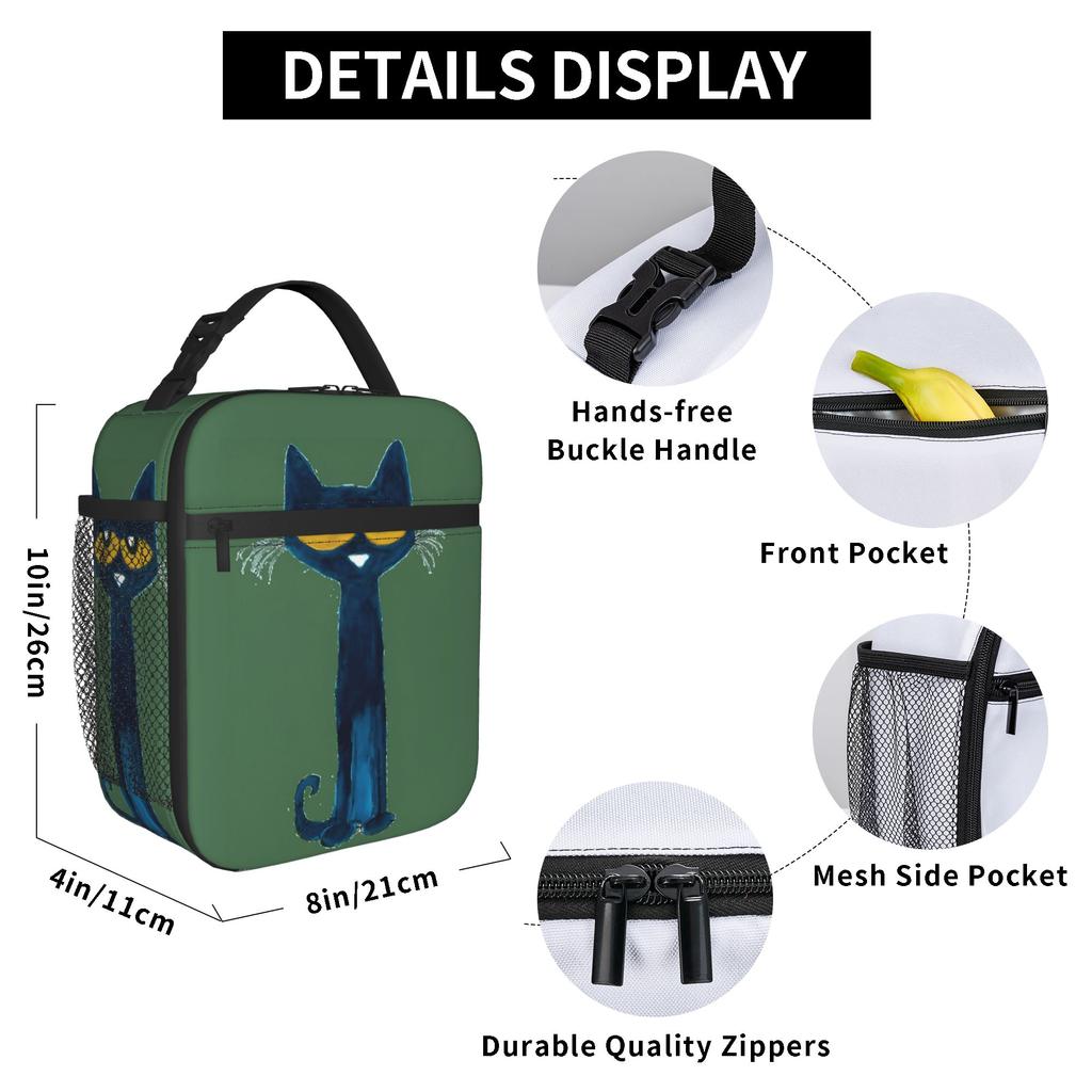 Pete the Cat  Insulated Lunch Bags Thermal Bag Reusable,Lunch Container Cool Cat Leakproof Lunch Box Tote Men Women Work  Travel