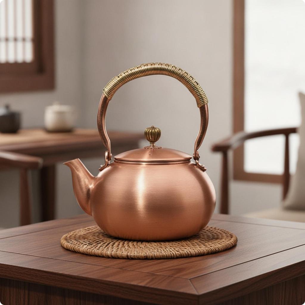 Tea Kettle with Lid Copper Hammered Teapot for Collectors, Kitchen, Camping 0.6L