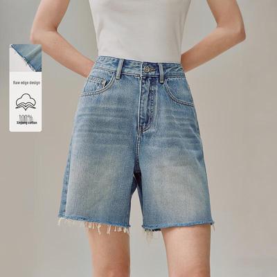 INMAN 100% Xinjiang Cotton Vintage Washed Frayed Hem Denim Bermuda Shorts